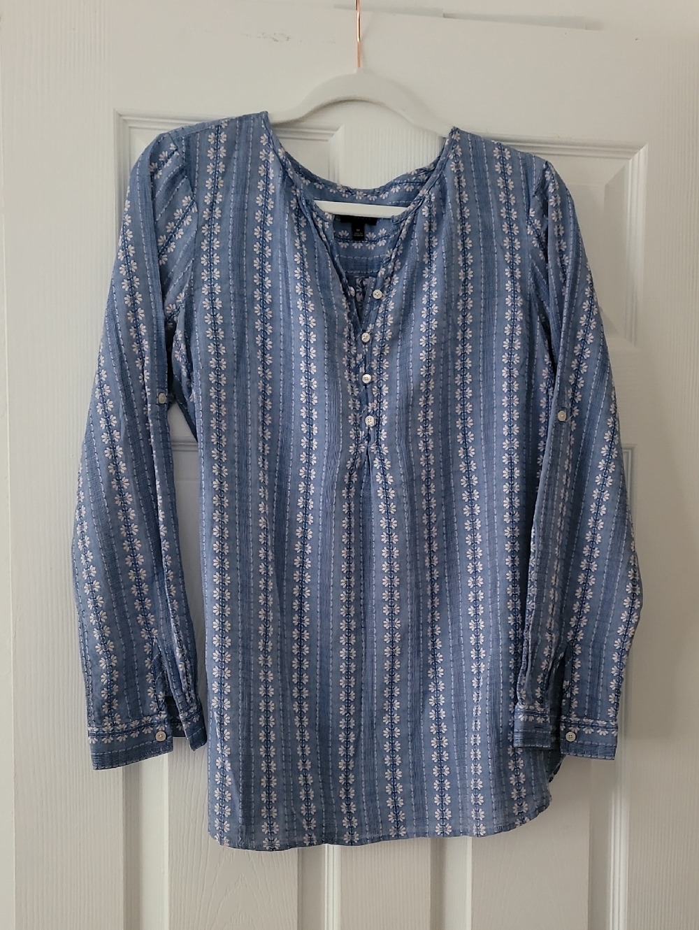 Talbots Blue Striped Talbots Button-Front Top